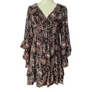 Betsey Johnson Babydoll Bell Sleeve Paisley Ruffle Mini Dress Whimsigoth Dark-2